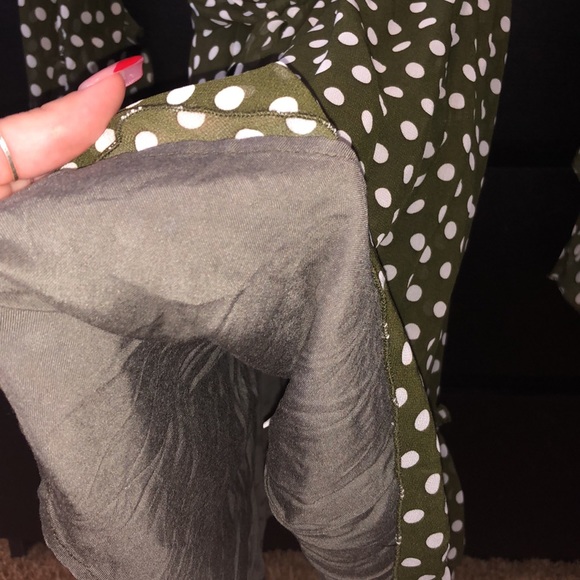Army green and white polka dot long sleeve dress - Picture 4 of 7